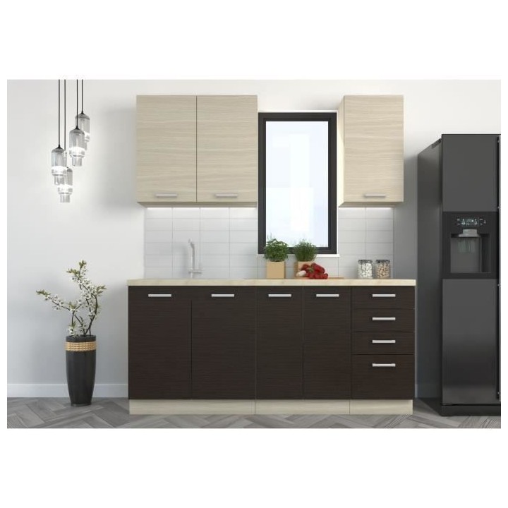 CHAMONIX Cuisine complete - Mélamine - Décor chene - L 180 x P 60 x