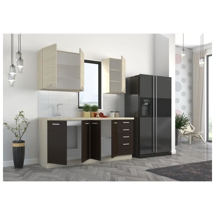 CHAMONIX Cuisine complete - Mélamine - Décor chene - L 180 x P 60 x