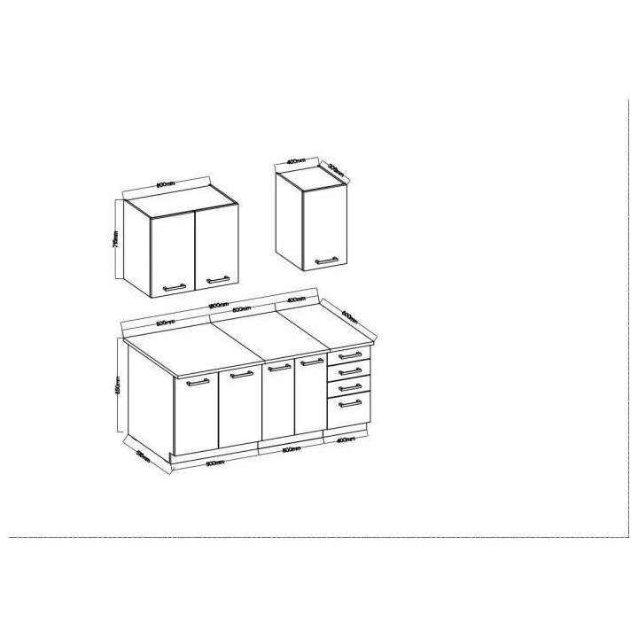 CHAMONIX Cuisine complete - Mélamine - Décor chene - L 180 x P 60 x