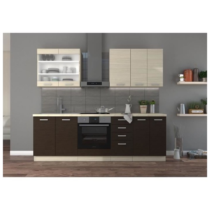 CHAMONIX Cuisine complete - Mélamine décor chene foncé - L 240 x P