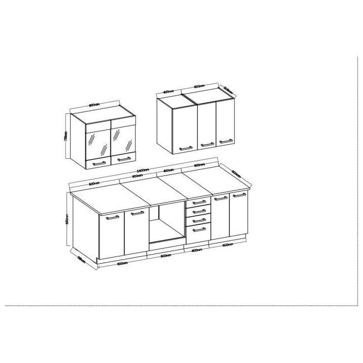 CHAMONIX Cuisine complete - Mélamine décor chene foncé - L 240 x P