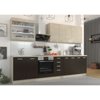 CHAMONIX Cuisine complete - Mélamine - Décor chene foncé - L 300 x