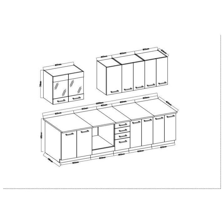 CHAMONIX Cuisine complete - Mélamine - Décor chene foncé - L 300 x