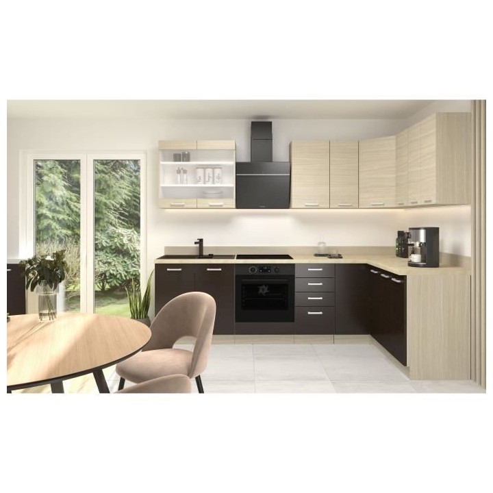 CHAMONIX Cuisine complete d'angle Réversible - Mélamine décor chene