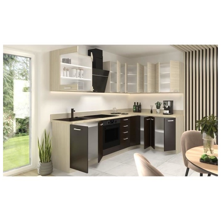 CHAMONIX Cuisine complete d'angle Réversible - Mélamine décor chene