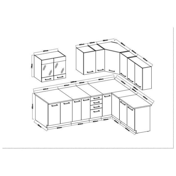 CHAMONIX Cuisine complete d'angle Réversible - Mélamine décor chene