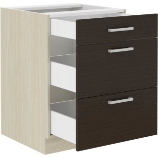 CHAMONIX Meuble bas - 3 Tiroirs - Mélaminé - Décor chene foncé - L