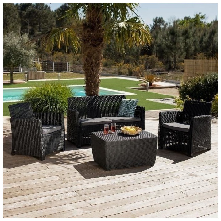 Salon de jardin - résine imitation rotin tressé - Allibert by KETER