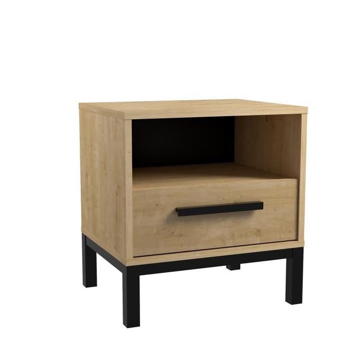 Ensemble lit adulte CRAFT 140x190/200 cm - 2 chevets + armoire - Méla