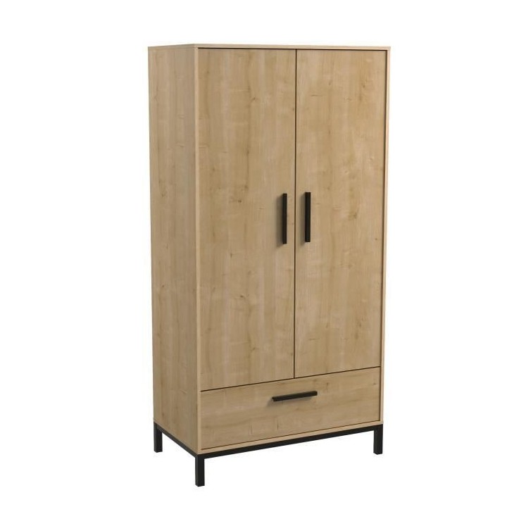 Ensemble lit adulte CRAFT 140x190/200 cm - 2 chevets + armoire - Méla