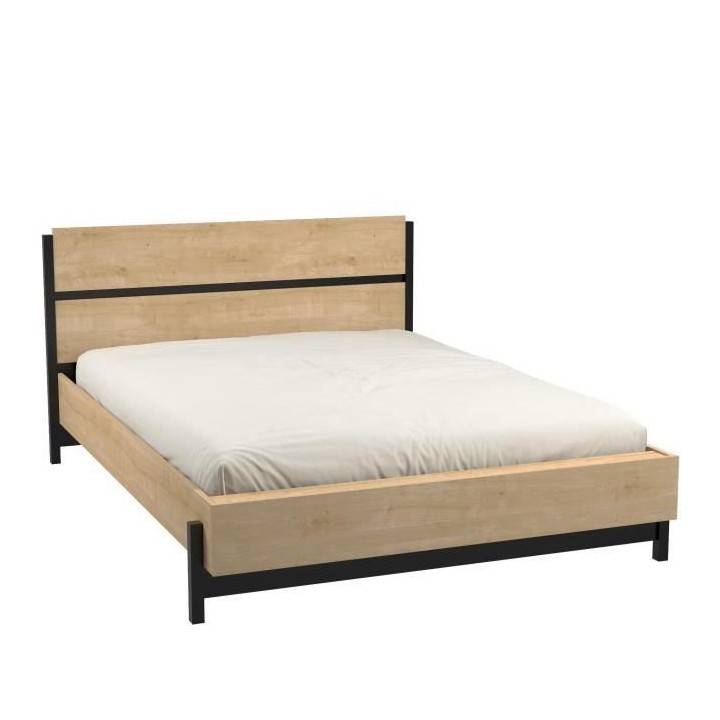 Lit adulte CRAFT 140x190/200 cm - Mélaminé - Décor chene Hamilton -
