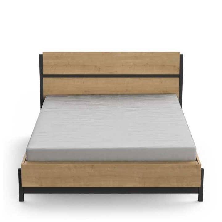 Lit adulte CRAFT 140x190/200 cm - Mélaminé - Décor chene Hamilton -