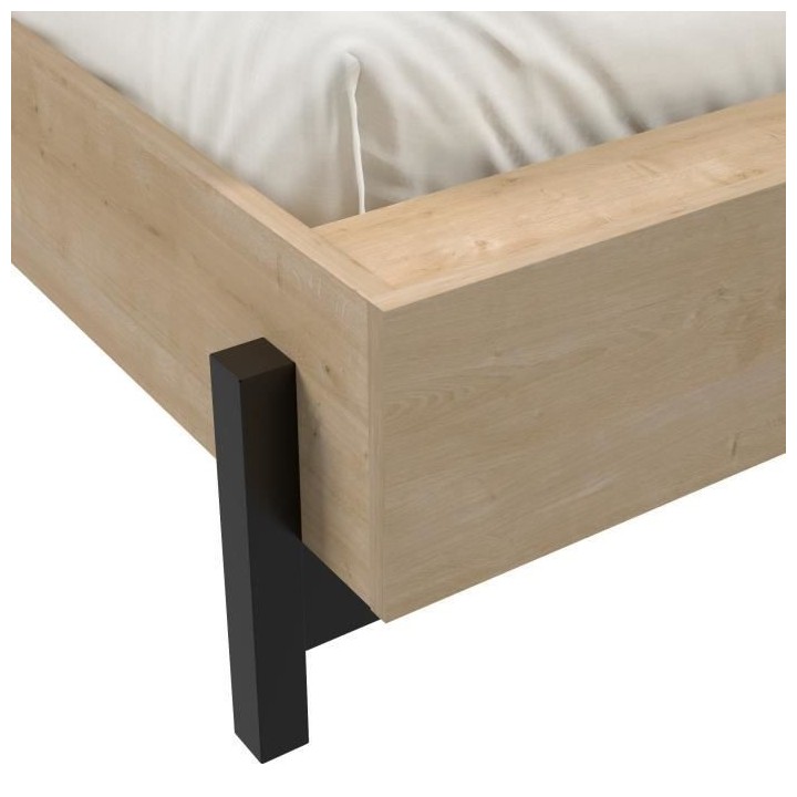 Lit adulte CRAFT 140x190/200 cm - Mélaminé - Décor chene Hamilton -
