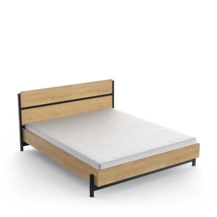 Lit adulte CRAFT 160x200 cm - Mélaminé - Décor chene Hamilton - Fab