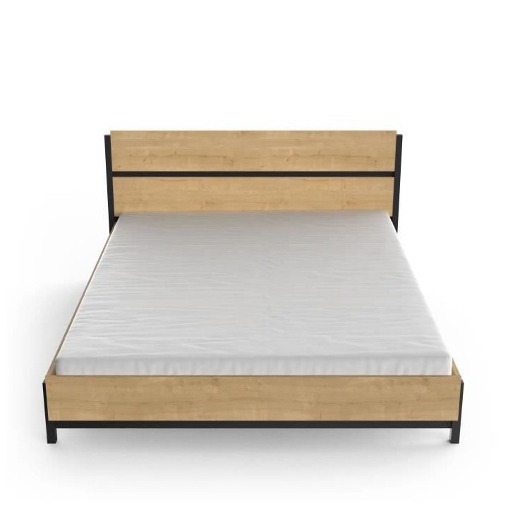 Lit adulte CRAFT 160x200 cm - Mélaminé - Décor chene Hamilton - Fab