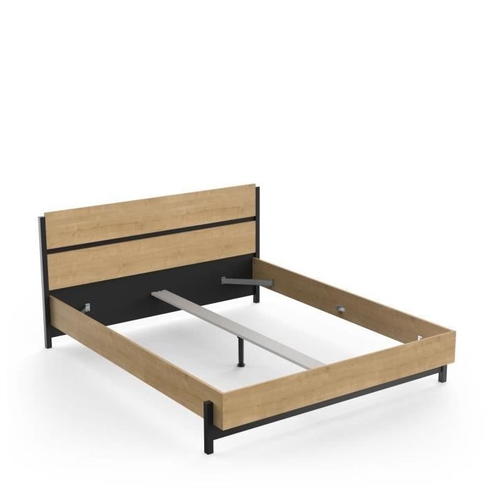 Lit adulte CRAFT 160x200 cm - Mélaminé - Décor chene Hamilton - Fab