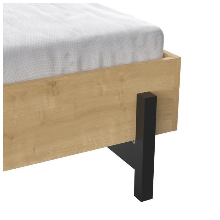 Lit adulte CRAFT 160x200 cm - Mélaminé - Décor chene Hamilton - Fab