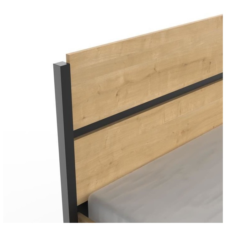 Lit adulte CRAFT 160x200 cm - Mélaminé - Décor chene Hamilton - Fab