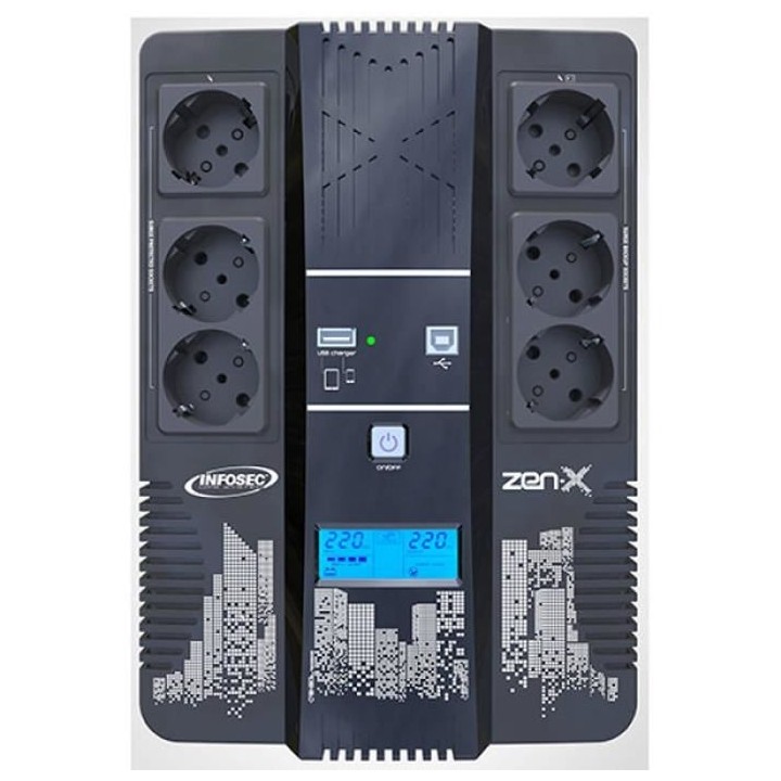 INFOSEC Zen-X 800 FR/SCHUKO Onduleur Line Interactive 800 VA 6 Prises
