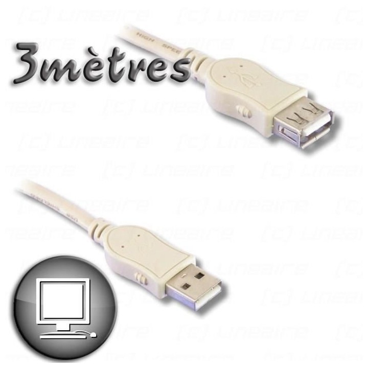 Câble Rallonge USB 2.0 A mâle / A femelle 3m