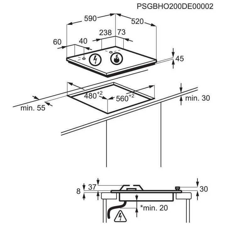 Table gaz verre ELECTROLUX - 4 foyers - l63 XL72 X 16cm - KGG64362K