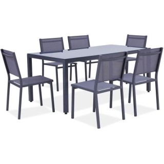 Ensemble repas de jardin 6 personnes Aluminium - Table avec plateau en