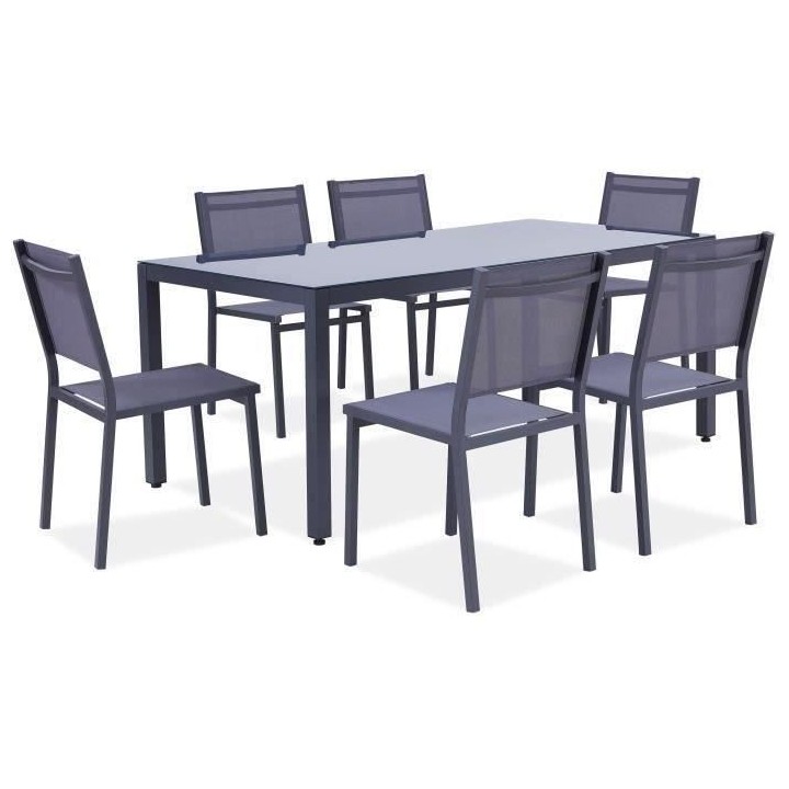 Ensemble repas de jardin 6 personnes Aluminium - Table avec plateau en