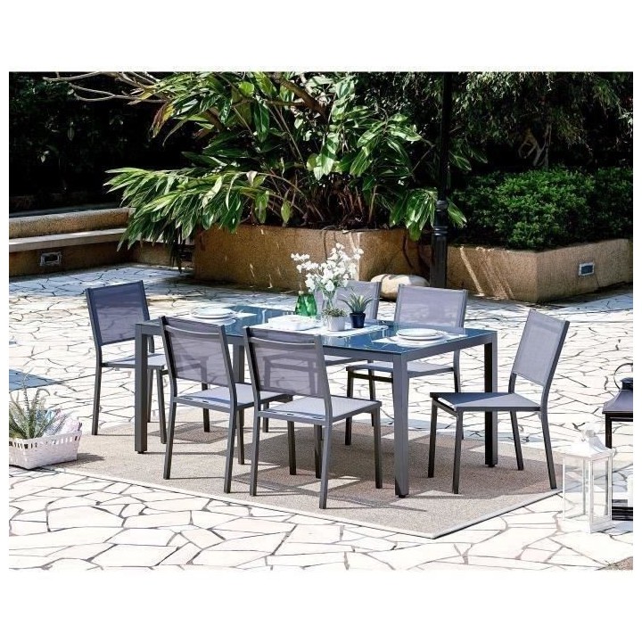 Ensemble repas de jardin 6 personnes Aluminium - Table avec plateau en