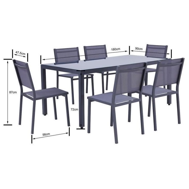 Ensemble repas de jardin 6 personnes Aluminium - Table avec plateau en
