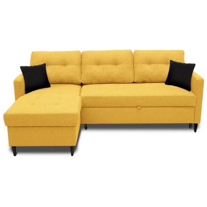 Canapé d'angle convertible réversible FALSLEV - Coffre - Tissu jaune