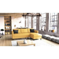 Canapé d'angle convertible réversible FALSLEV - Coffre - Tissu jaune + 2 coussins gris - L 215 x P 144 x H 90 cm - FALSLEV