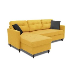 Canapé d'angle convertible réversible FALSLEV - Coffre - Tissu jaune + 2 coussins gris - L 215 x P 144 x H 90 cm - FALSLEV