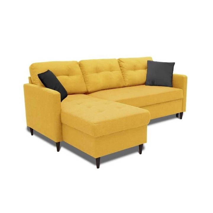 Canapé d'angle convertible réversible FALSLEV - Coffre - Tissu jaune
