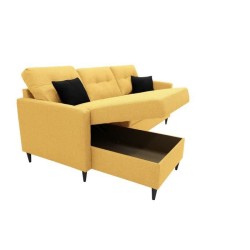 Canapé d'angle convertible réversible FALSLEV - Coffre - Tissu jaune + 2 coussins gris - L 215 x P 144 x H 90 cm - FALSLEV