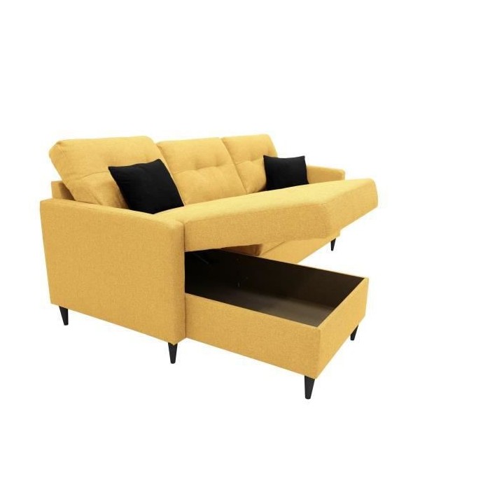 Canapé d'angle convertible réversible FALSLEV - Coffre - Tissu jaune