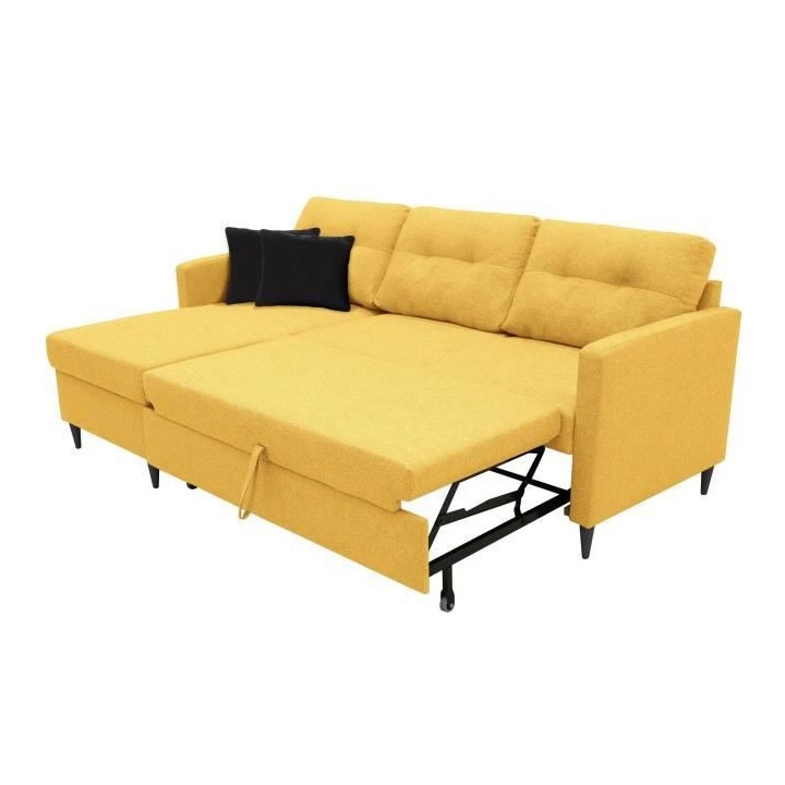 Canapé d'angle convertible réversible FALSLEV - Coffre - Tissu jaune