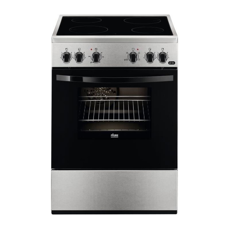 Cuisiniere vitrocéramique FAURE - FCV65091XA - 4 foyers Hi-Light + four multifonction 54L - l71 X L66 X H94cm - Inox