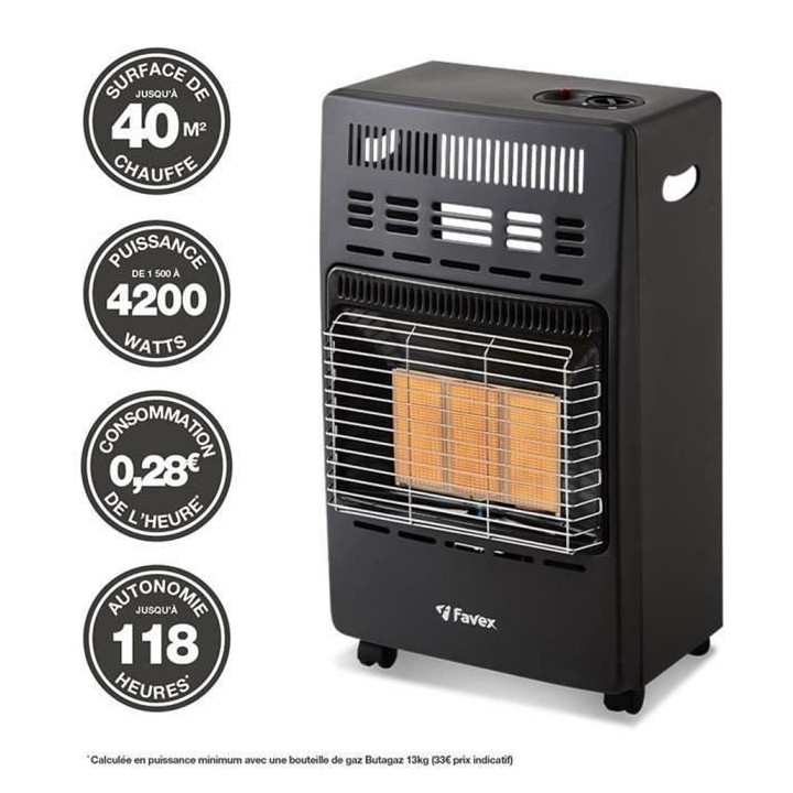 Chauffage d'appoint infrarouge au gaz butane KERN - Allumage par piezo