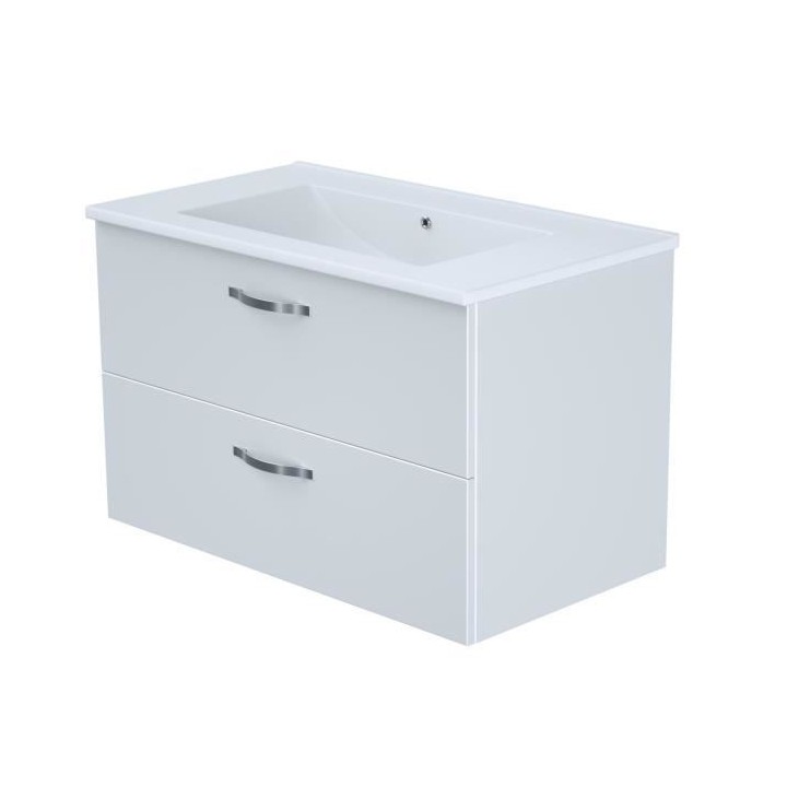 Meuble salle de bain + Vasque + Miroir - 2 tiroirs - Blanc - L 80 cm -
