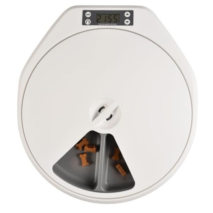 LAROY DUVO Mangeoire automatique - 5 repas - 33 x 36 x 6 cm - Blanc et