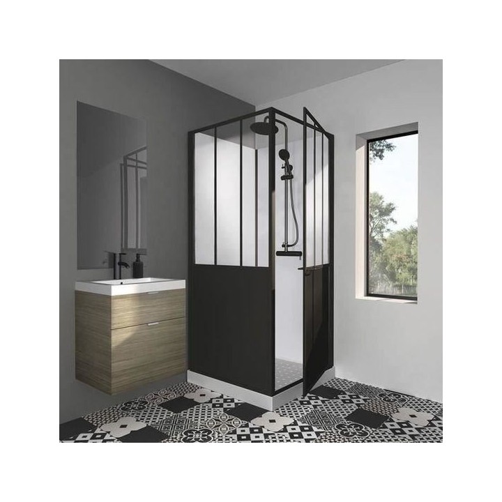 GELCO Cabine de douche 90x90x220 Style Industriel Noir