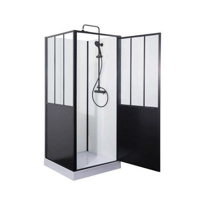 GELCO Cabine de douche 90x90x220 Style Industriel Noir