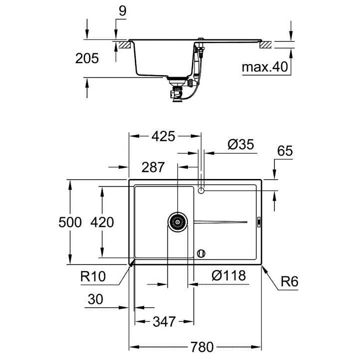 Evier composite avec égouttoir - GROHE - K400