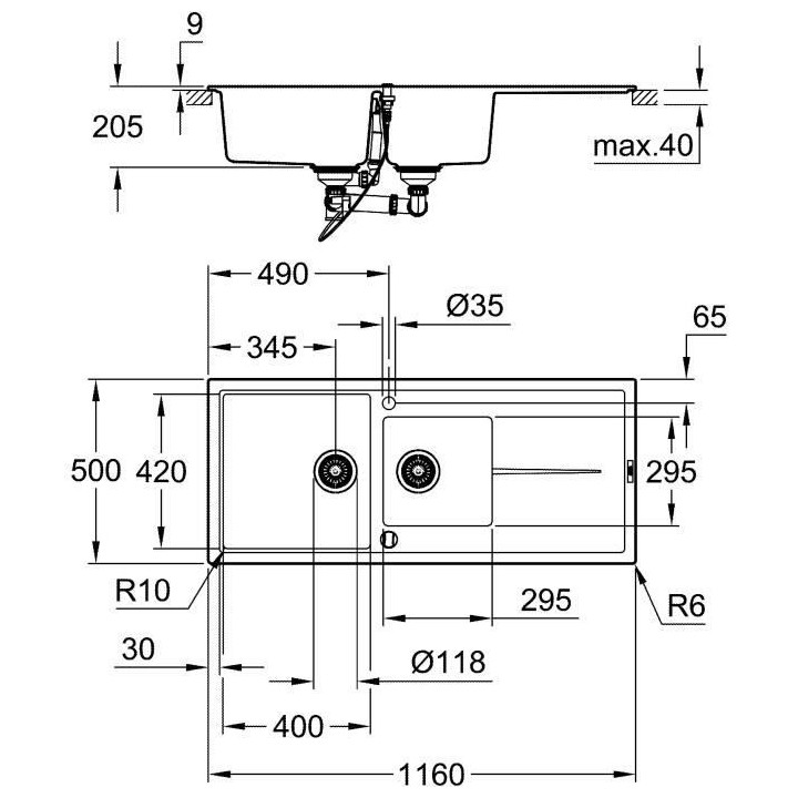 Evier composite avec égouttoir - GROHE - K400