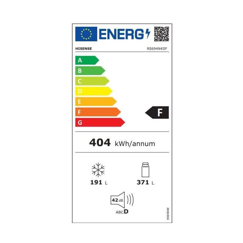 Réfrigérateur Américain HISENSE - RS694N4IIF - 2 portes - 562 L - l 74 x L 91 x H 179 cm - Inox