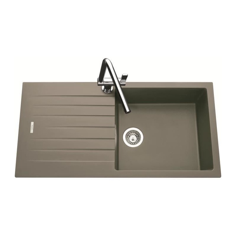 EWI Evier cuisine a encastrer 1 grand bac + 1 égouttoir Hola - Granit - 100 x 50 cm - Gris béton