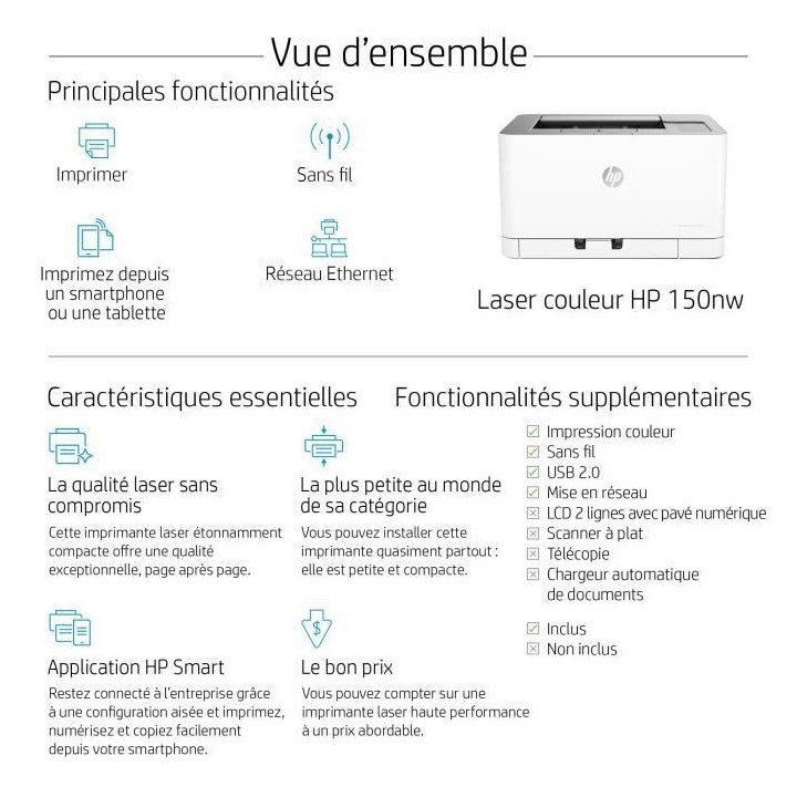 HP Color Laser 150nw Imprimante monofonction Laser couleur - Idéal po