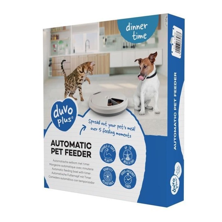 LAROY DUVO Mangeoire automatique - 5 repas - 33 x 36 x 6 cm - Blanc et