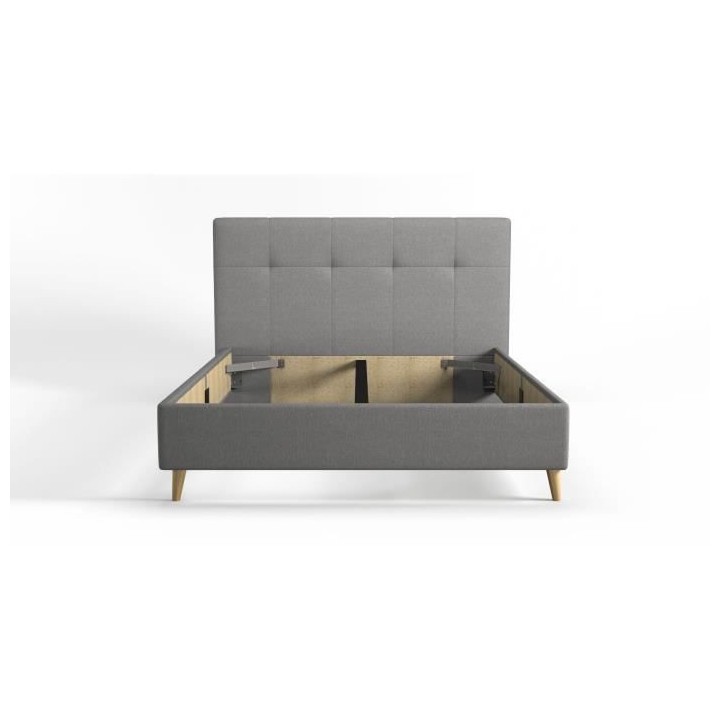 Lit adulte HYLKIO 140x190 cm - Tissu Gris - Tete de lit
