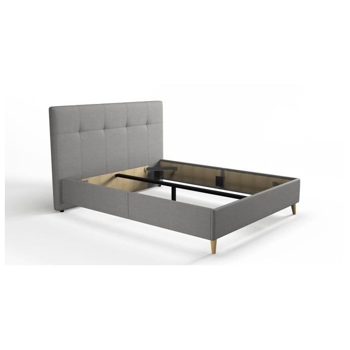 Lit adulte HYLKIO 140x190 cm - Tissu Gris - Tete de lit